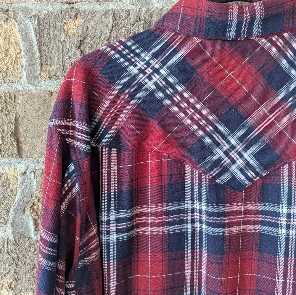 Resistor Double R Western Pearl Snap Long Sleeve Flannel Plaid Shirt Large
